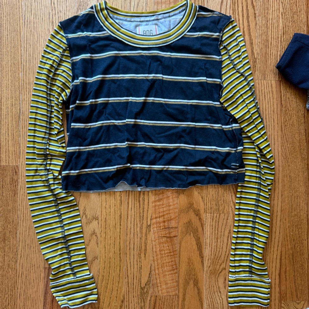 Urban Outfitters Striped Long Sleeve Crop Top - Blue and Yellow
